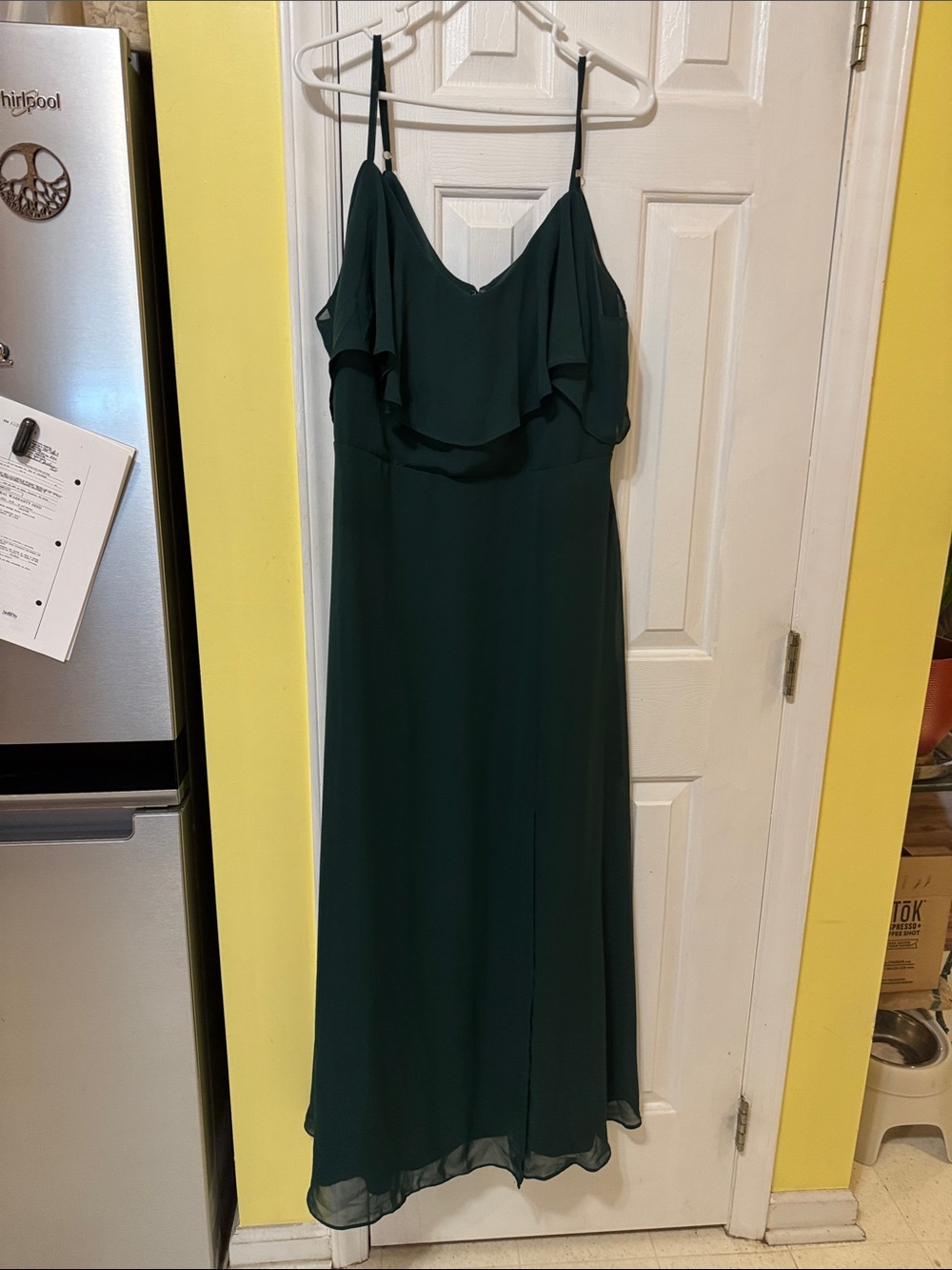 Emerald green long chiffon gown